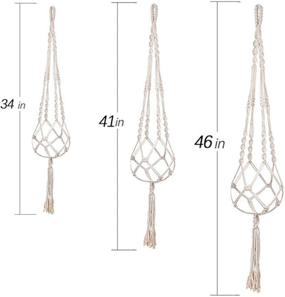 MIPON 3 Pack Macrame Plant Hanger Indoor Hanging Planter for Plants Holder with 3 Hooks,46"/41"/34" Size for Boho Home Decor,Ivory(POTS NOT Included)