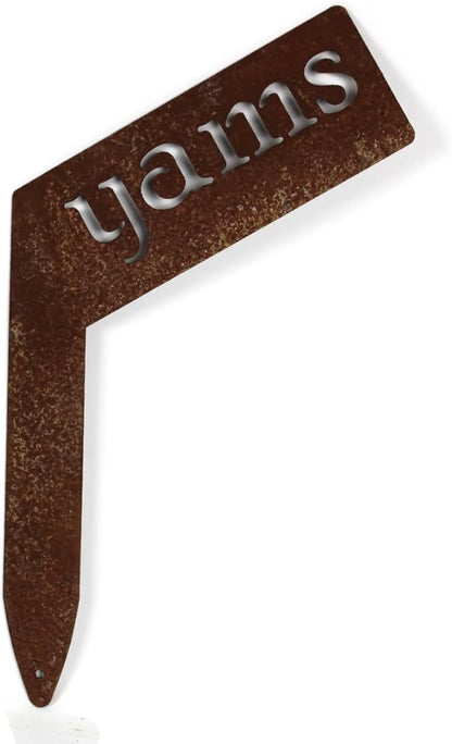 Planter Size Small Metal Garden Plant Vegetable Flower or Herb Markers 13.5 Inches Tall (yams, Naturally Rusted)