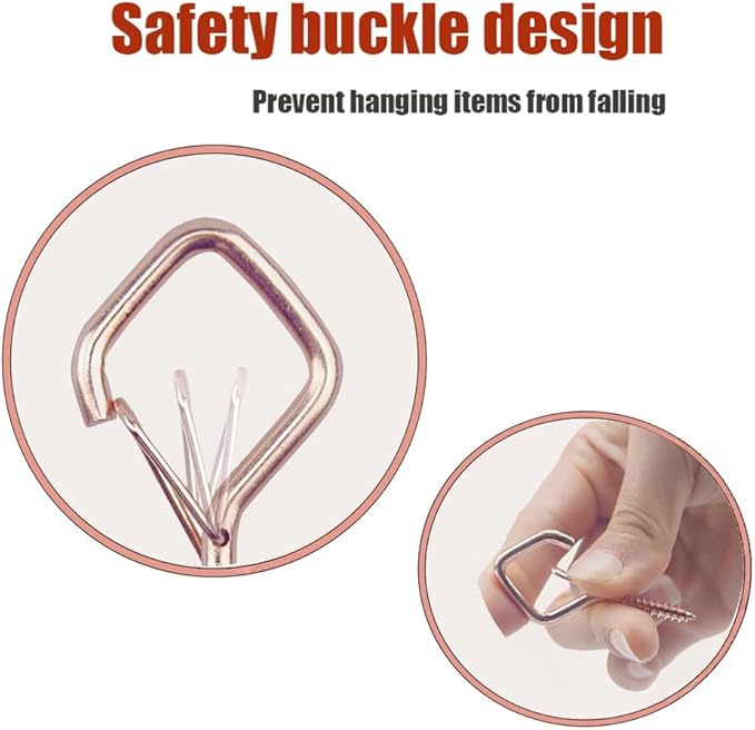 12-Pack Heavy-Duty Rose Gold Screw Eye Hooks with Safety Clips | Metal Ceiling Hooks for Hanging Plants, Wind Chimes, Bird Feeders & Indoor/Outdoor Lights