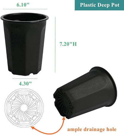 BangQiao 8 Pack 6.10 Inch Black Plastic Deep Nursery and Seedling Pots, Round Planter Container for Transplanting, Cutting, Succulent