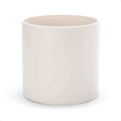 D'vine Dev 10 Inch Plastic Planter Pots for Plant Pot with Drainage Hole and Seamless Saucers, Oatmeal, 74-X-H-2