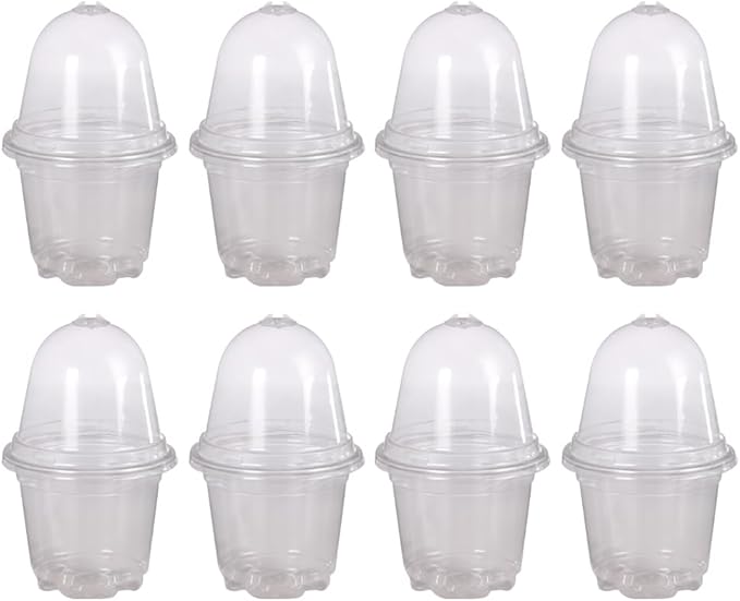 12 Pcs Clear Plastic Plant Pots with Humidity Dome, 9cm/10.5cm, Modern, Indoor, Adjustable Humidity and Temperature, Round, Solid