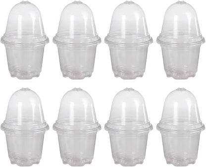 12 Pcs Clear Plastic Plant Pots with Humidity Dome, 9cm/10.5cm, Modern, Indoor, Adjustable Humidity and Temperature, Round, Solid