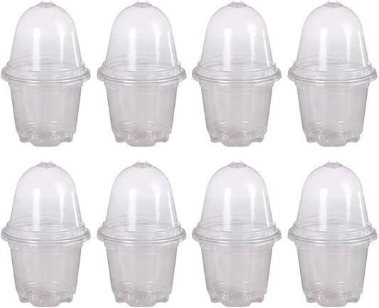 12 Pcs Clear Plastic Plant Pots with Humidity Dome, 9cm/10.5cm, Modern, Indoor, Adjustable Humidity and Temperature, Round, Solid