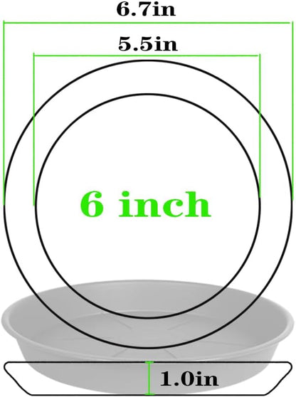 6 Pack of Plant Saucer Tray 4 6 8 10 12 14 17 19 22 25 inch, Heavy Duty Plastic Pot Plant Drip Trays Saucers for for Indoors Outdoor, Plant Water Tray for Planters 4-7" (6", Light Gray)