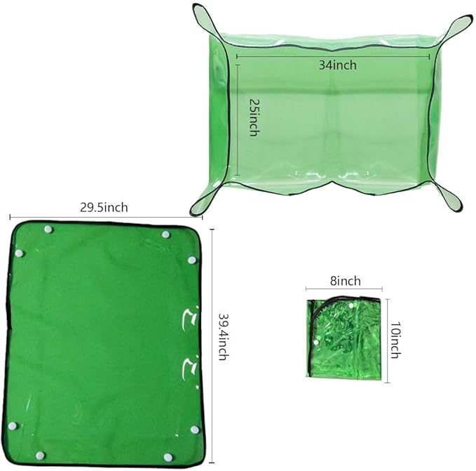 Waterproof 39.4"*29.5" Repotting Mat for Indoor Plants Transplanting, Heavy Duty Potting Tray for Mess Control, Succulent Potting, Garden Mat, Bonsai Tools for Plant Lover, Clear Green