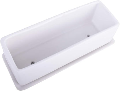 Vencer 12 Inch Rectangular Modern Minimalist Ceramic Succulent Planter Pot - Window Box with Saucer,Office Desktop Potted Stand,White,VF-0135