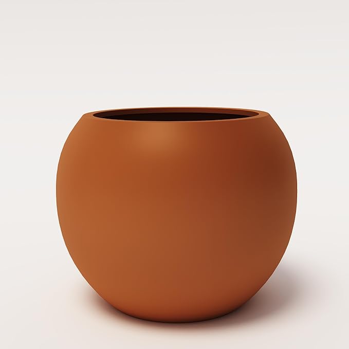DTY Mount Sherman 21.1'' D x 16.7'' H (Pot Opening 14.6") Fiberstone Round Planter with Drainage Hole, Smooth Finishes, Weather Resistant for Indoor and Outdoor, 2 Extra Coco Mats - Terracotta, Large