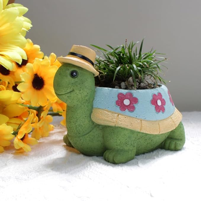 EOBTAIN Cute Turtle Planter for Indoor Plants Green Animal Garden Succulent Pots Unique Resin Cactus Pot with Drainage Hole Plant Containers Flowerpot for Home Office Desktop Decor Gifts for Women