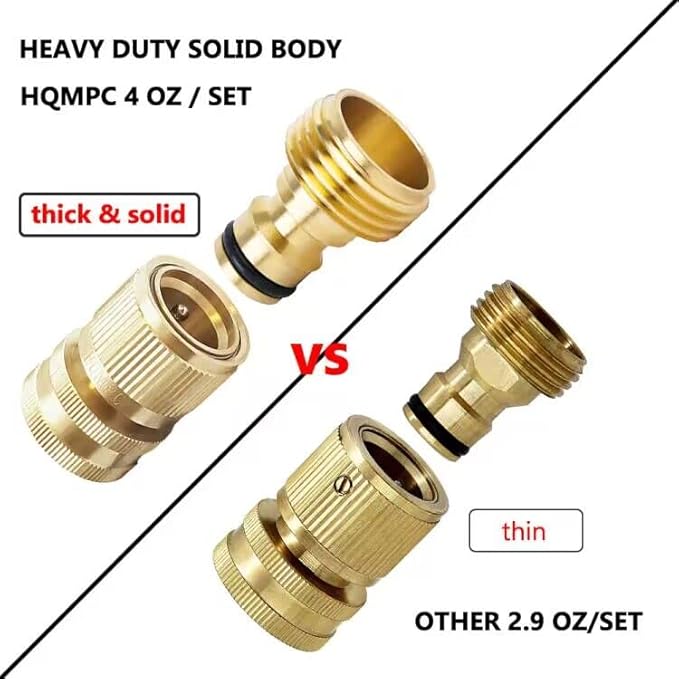 HQMPC Garden Hose Quick Connect Solid Brass Quick Connector Garden Hose Fitting Water Hose Connectors 3/4 inch GHT (4Sets)