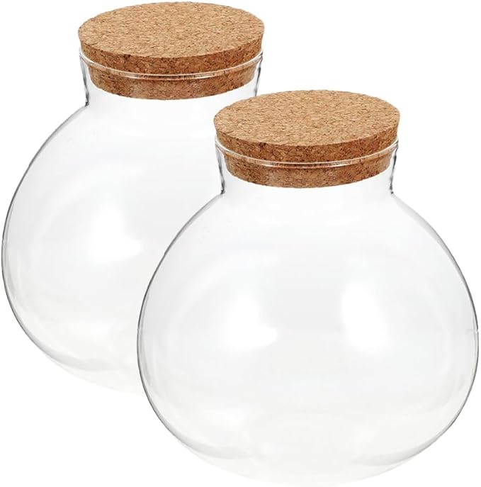 2pcs Round Glass Jar Terrarium Container Ball Succulent Plant Terrarium Buds Vases Easter Candy Jar Message Wishes Bottle with Cork Lid for Plant 15cmx16