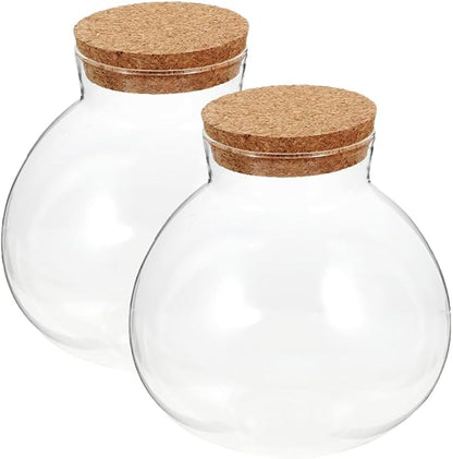 2pcs Round Glass Jar Terrarium Container Ball Succulent Plant Terrarium Buds Vases Easter Candy Jar Message Wishes Bottle with Cork Lid for Plant 15cmx16