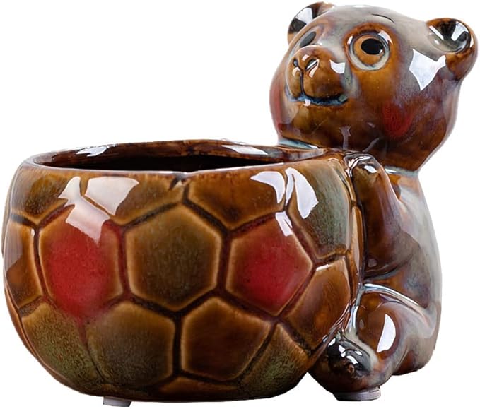 WAIT FLY Cute Animal Ceramic Flower Pot Succulent Planter-Bear