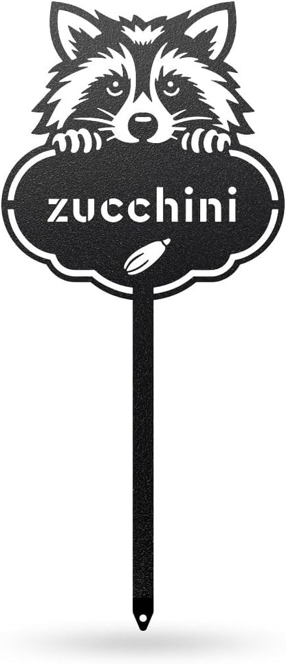 RealSteel Rocky The Raccoon Plant Markers – Cute Metal Garden Labels for Herbs & Vegetables | Outdoor Steel Plant Stakes for Garden, Greenhouse & Raised Beds | Gardening Gift | USA (ZUCCHINI-B-6X13)