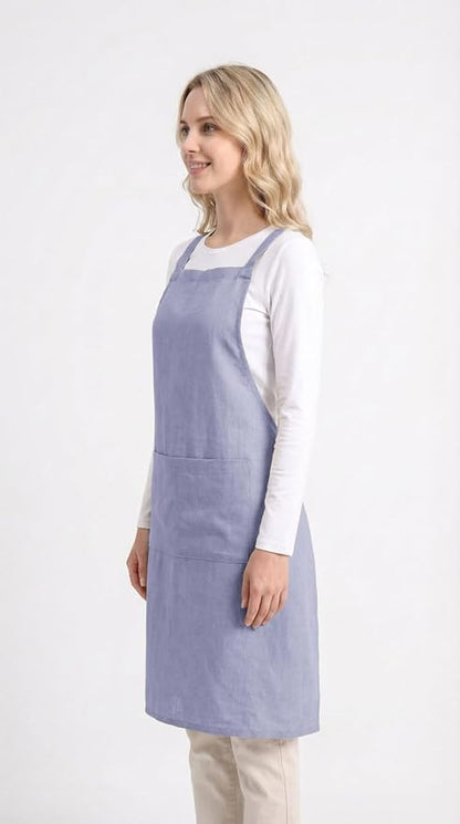 Pure Linen Cross Back Apron Dress, Adjustable Waist & 2 Pockets. Unisex Kitchen & Server Apron, 26.5"x33.5".