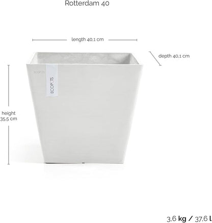 Ecopots Rotterdam Durable Modern Square Indoor/Outdoor Recycled-Based Composite Flower Planter, Dark Grey, 15.75"