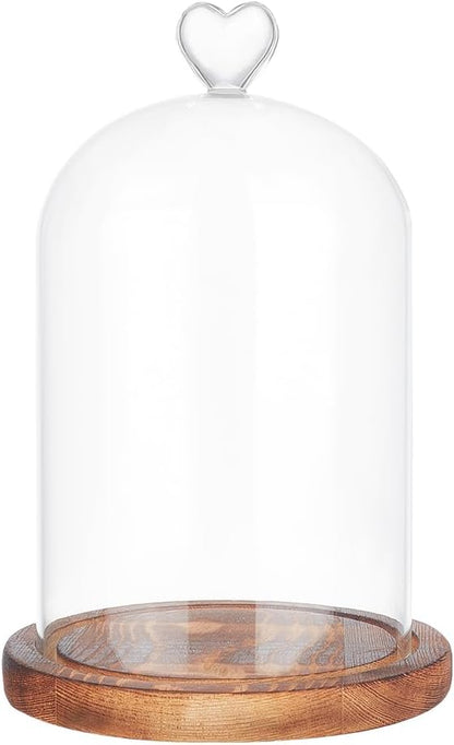 NBEADS Heart Glass Dome, 8.66 Inch Long Cloche Bell Jar Terrarium with Wood Base Decorative Display Dome Case for Plants Flower Aroma Candle Desktop Decoration, Clear