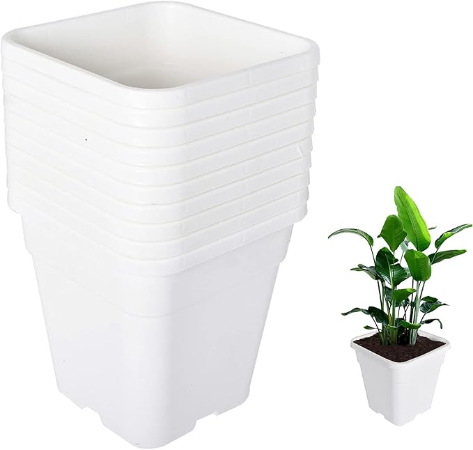 Plant Pots Flower Pot 10-Pack 5 Gallon Planter Nursery Pot Garden Seedling Planters Containers Plastic Injection Molded Pots with Drainage Holes for Outdoor Indoor Plants Vegetables, White