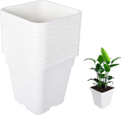Plant Pots Flower Pot 10-Pack 5 Gallon Planter Nursery Pot Garden Seedling Planters Containers Plastic Injection Molded Pots with Drainage Holes for Outdoor Indoor Plants Vegetables, White