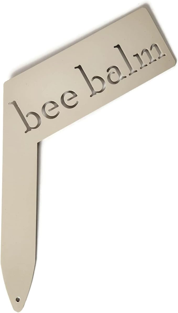 Planter Size Small Metal Garden Plant Vegetable Flower or Herb Markers 13.5 Inches Tall (bee balm, Cream)