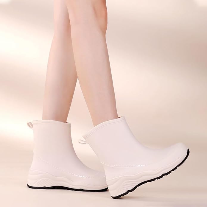 Women'S Chunky Platform Rain Ankle Boot Fashion Comfort Round Toe Waterproof Anti-Slip Thick Sole Pull On Garden Chelsea Rain Boots for Outdoor Work Booties