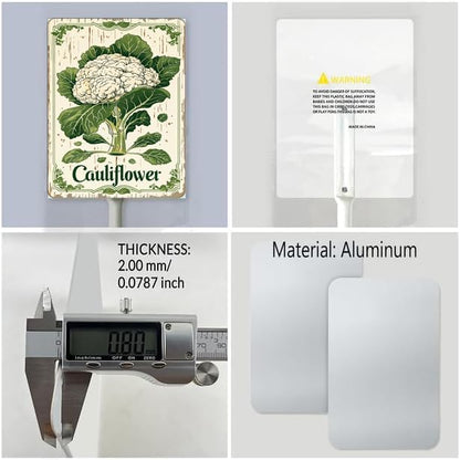 Uptell Vintage Vegetable Signs for Garden with Stake Cauliflower Yard Sign Vegetable Garden Label Stakes Plant Markers for Outdoor Plants Waterproof 8x12inch