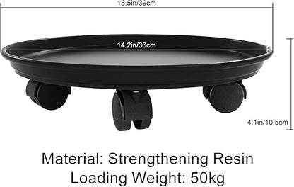 2Pcs Plant Caddy,Planter Pot Mover, Plant Pot Pallet Dolly Caster with Universal Wheels, Round Movable Planter Dolly Trolley Tray Pallet Outdoor Indoor Tree Flower Stand Planter (15.5 inch+2pcs+black)