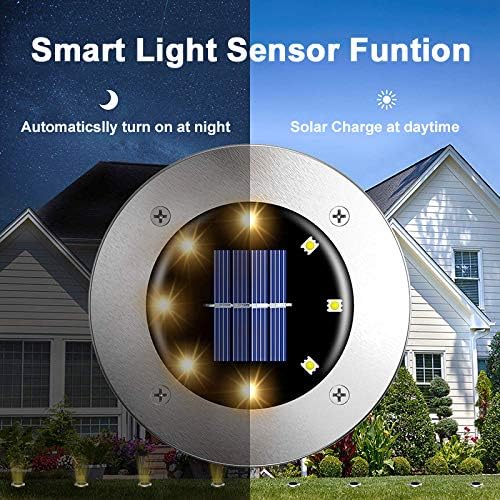 Aogist Solar Ground Lights, 8 LED Garden Disk Lights In-Ground Outdoor Landscape Lighting for Lawn Patio Pathway Yard Deck Walkway (Warm White, 8 Pack)