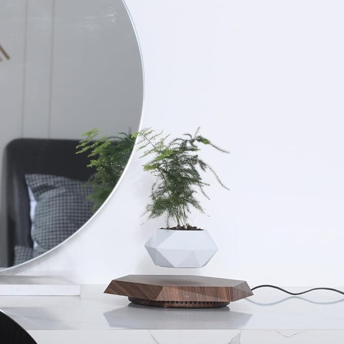 MOOCCI Floating Plant Pot Magnetic Levitating Plant Pot for Succulents, Air Bonsai and Fake Flowers and Plants, Unique Decor for Home, Office and Desk, Father's Day (Brown)