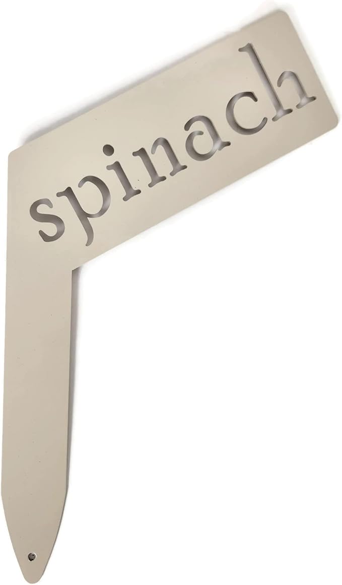 Planter Size Small Metal Garden Plant Vegetable Flower or Herb Markers 13.5 Inches Tall (spinach, Cream)