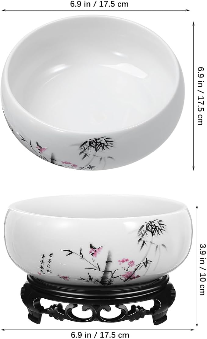 Angoily Lotus Bowl Planter, Water Lily Bowl, Water Lily Pot, Ceramic Planter Pot, Round Ceramic Hydroponic with Plastic Base, Classic Pottery Container for Indoor Plant Storage Decorative Home Office
