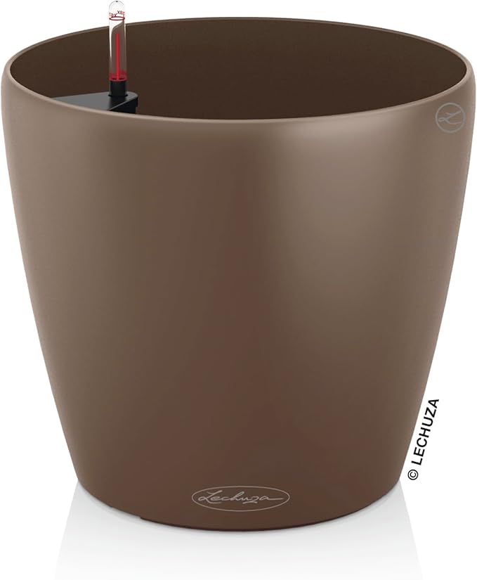 Lechuza Classico Color 43 Nutmeg, Self-Watering Round Planter, D16.5 H15.7 in
