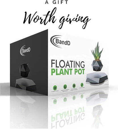 BandDlevs Floating Pots for Plants - Levitating Pot - Levitating Planter for Bonsai, Succulents, Air Plants - Floating Magnetic Display for Home Office Desks - Magnetic Levitation Plant Holder (Black)