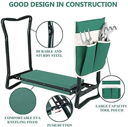 BESTHLS Garden Kneeler and Seat - Heavy Duty Folding Stool with Thick Pad, Tool Pouch, 330 lbs Capacity - Knee & Back Support, Perfect for Seniors, Women, Men