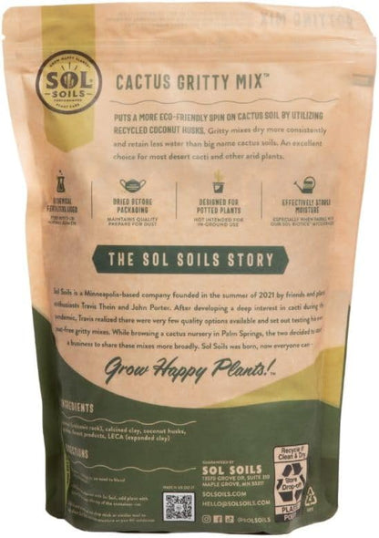 Sol Soils Gritty Cactus Soil Potting Mix - Fast Draining and Peat Moss Free with Coconut Husk Chips, Granite, Calcined Clay & Pumice for Indoor and Outdoor Plants - 1 Quart