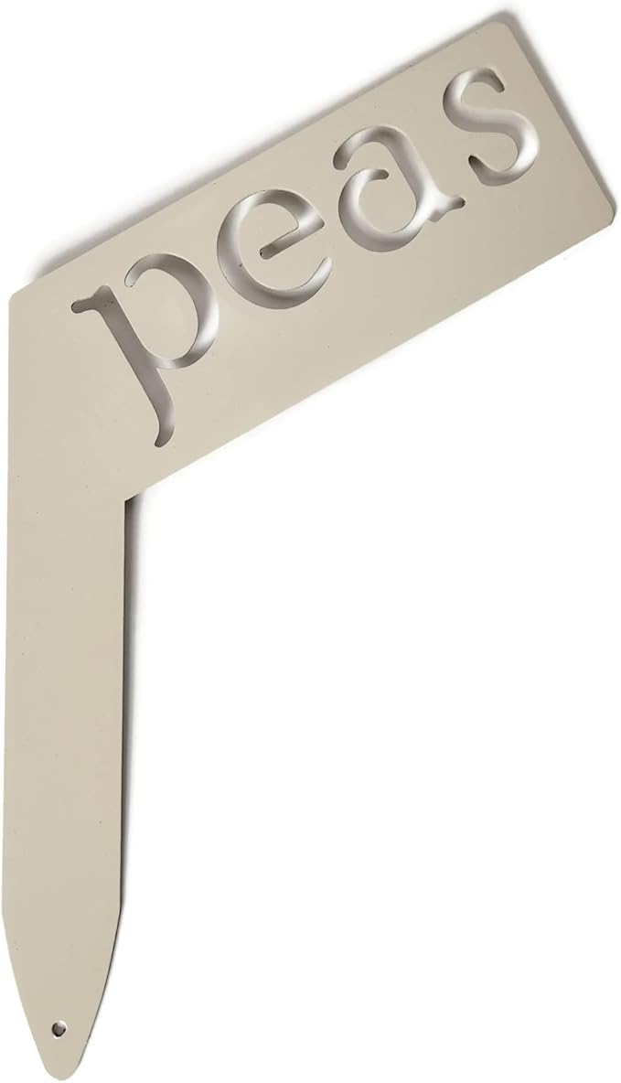 Planter Size Small Metal Garden Plant Vegetable Flower or Herb Markers 13.5 Inches Tall (peas, Cream)