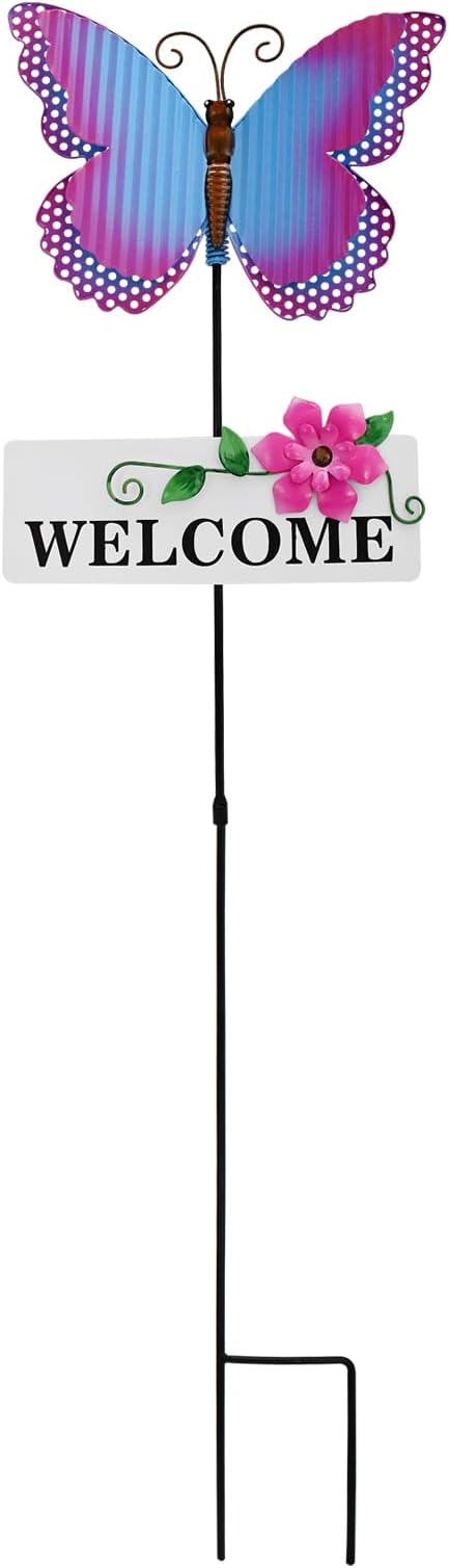 Morning View Butterfly Garden Stakes Decorative Metal Insect Yard Stake Outdoor Spring Lawn Ornaments Yard Art Patio Pathway Flower Pot Outside 30 Inch Tall