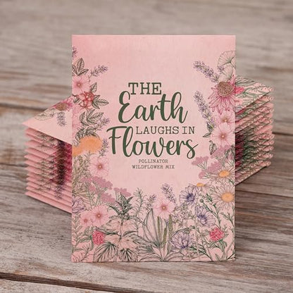 Bentley Seed Co. | The Earth Laughs in Flowers | Beautiful Illustrated Flower Design Art and Quote | Environmental Favor | Pollinator Wildflower Mix Seed Packets | Eco-Friendly Hand Out Gift | 25 Pk