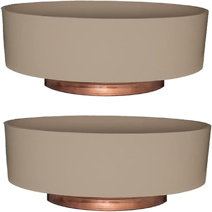 The HC Companies 6 Inch Round Plastic Succulent Capri Bowl Decorative Indoor Flower Succulent Planter Pot with Drain Plug Hole, Artisan Taupe with Copper Bottom Color (2 Pack)