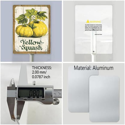 Uptell Vintage Vegetable Signs for Garden with Stake Yellow-Squash Yard Sign Vegetable Garden Label Stakes Plant Markers for Outdoor Plants Waterproof 8x12inch