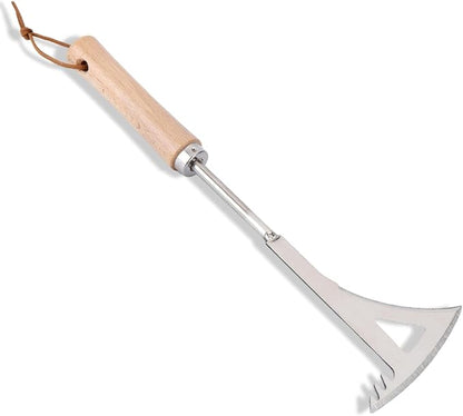 Crack Weeder, 13.4" Stainless Steel Crevice Weeding Tool with Wood Handle, L-Shaped Side-Walk Weed Puller Spatula, for Garden Lawn Yard Patio Terrace Paving Moss, Small Gardening Tool