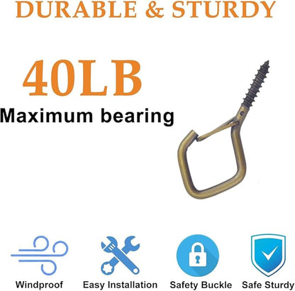 12-Pack Heavy-Duty Bronze Screw Eye Hooks with Safety Clips | Metal Ceiling Hooks for Hanging Plants, Wind Chimes, Bird Feeders & Indoor/Outdoor Lights