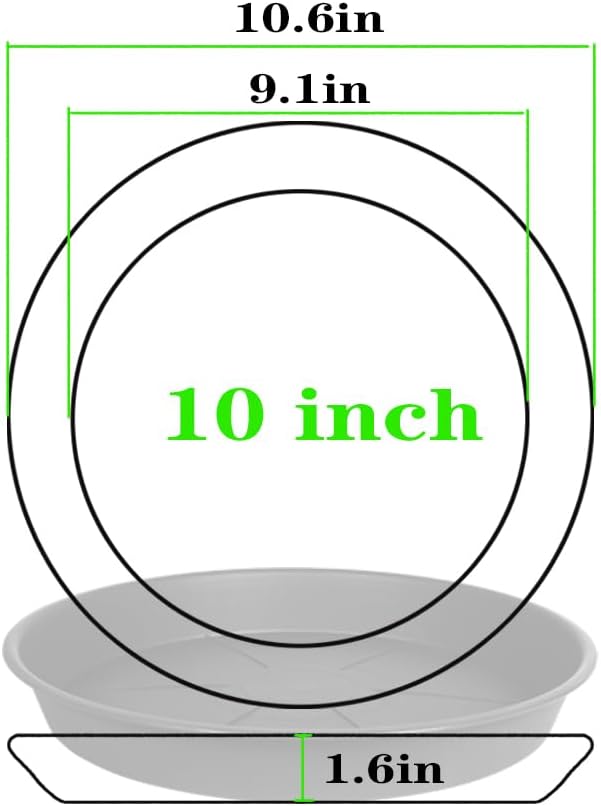 6 Pack of Plant Saucer Tray 9 10 inch, Heavy Duty Plastic Pot Plant Drip Trays Saucers for Indoors Outdoor, Plant Water Tray for Planters 9-10" (10", Black)