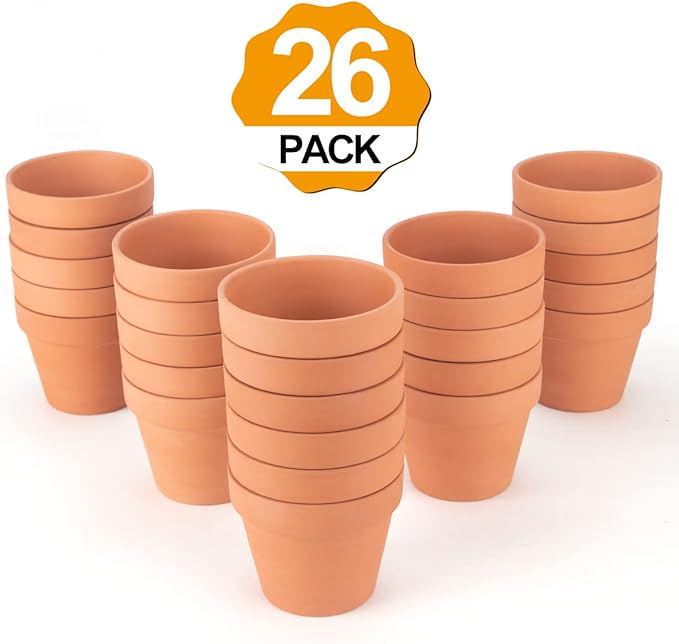 CFKJ [26 Pack] 4" Planter Nursery Pots Terracotta Pot Clay Ceramic Pottery Cactus Pots Flower Succulent Plants Pot Garden (4")
