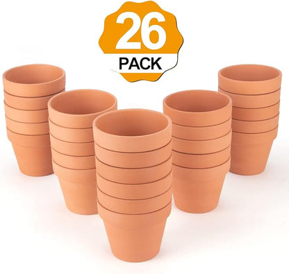 CFKJ [26 Pack] 4" Planter Nursery Pots Terracotta Pot Clay Ceramic Pottery Cactus Pots Flower Succulent Plants Pot Garden (4")
