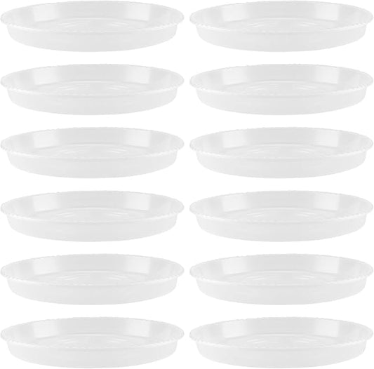HAKZEON 12 Pack 14 Inch Round Plant Saucers, Clear Plastic Plant Saucer Drip Tray, Heavy Sturdy Plant Trays, Planter Flower Pots Saucers for Indoors, Outdoor, Garden