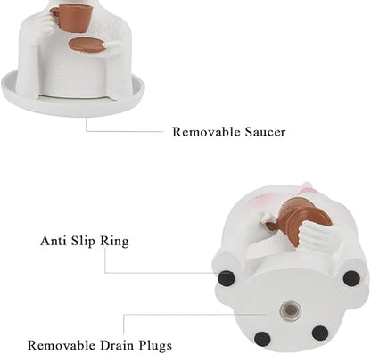 Face Planter Pots, Resin Face Planter for Indoo/Outdoor Plants,Head Planter with Drainage Hole/Removable Saucer (Coffee, White)