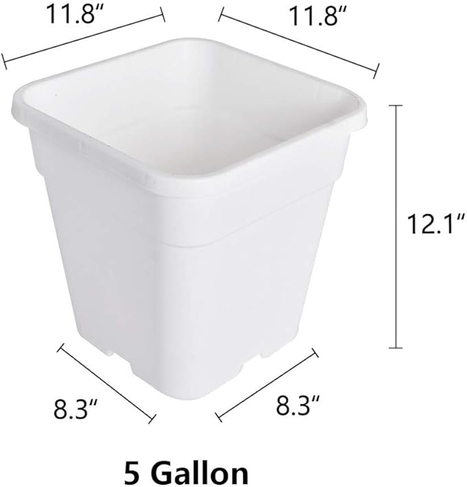 Plant Nursery Pot 10-Pack 5 Gallon Square Plastic Garden Planter Pots Flower Seedling Injection Molded Container Seed Starting Pot for Indoor Outdoor Plants Seedlings Flowers Vegetables White
