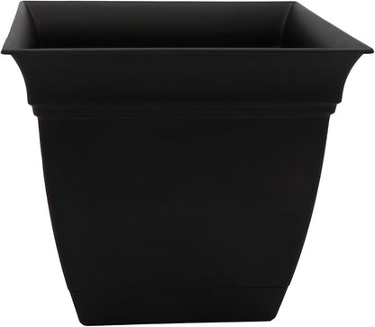 The HC Companies Eclipse Square Plastic Planter w/ Attached Saucer - Outdoor & Indoor Plant Pot with Drainage Holes - Lightweight, UV-Resistant Plastic Pots For Plants (12" Black, Pack of 1)