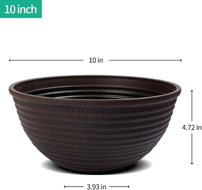 2 Pack 10 Inch Plant Pots,Durable Decorative Flower Pots Planters with Drainage Hole for Indoor and Outdoor Plants,Flowers,Succulents, Brown